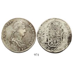 Guadalajara, Mexico, bust 8 reales, Ferdinand VII, 1821FS, inverted fleurs-de-lis in shield.