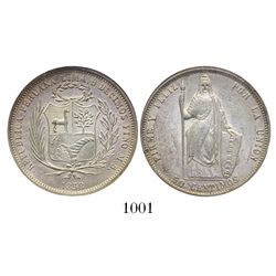 Lima, Peru, 50 centimos, 1858, encapsulated ANACS MS 62.