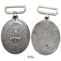 Buenos Aires, Argentina, uniface oval silver medal with hanger (military award), Rio Colorado campai