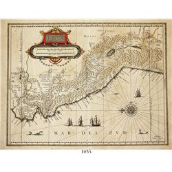 Large, Dutch map of Peru entitled "PERV," ca. 1635, by Willem Blaeu (Amsterdam), hand-colored, rare.