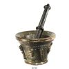 Image 1 : Bronze mortar and pestle set, faces and fins design.