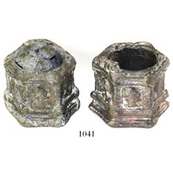 Lot of two pewter-on-lead inkwells.