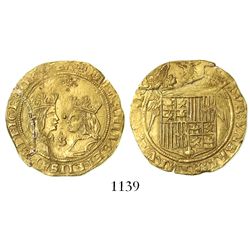 Seville, Spain, double excelente, Ferdinand-Isabel, 8-point star and 4 dots at top, mintmark S and 2