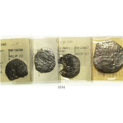 Lot of 4 Potosi, Bolivia, cobs (one 8R, one 4R and two 2R), Philip III, assayer T or not visible, al