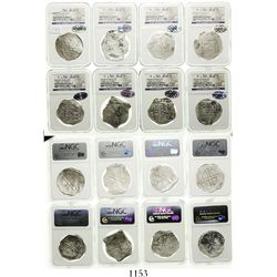 Lot of 8 Mexico City, Mexico, cob 8 reales, Philip II and III, assayers F or D where visible, all Gr