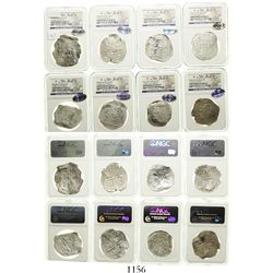 Lot of 8 Mexico City, Mexico, cob 8 reales, Philip II and III, assayers F or D where visible, all Gr