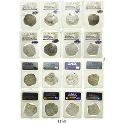 Lot of 8 Potosi, Bolivia, cob 8 reales, Philip II and III, assayers B, R, Q, M and T, all Grade 2.