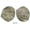 Image 1 : Potosi, Bolivia, cob 2 reales, 1652E (post-transitional), 1-PH-6 at top.