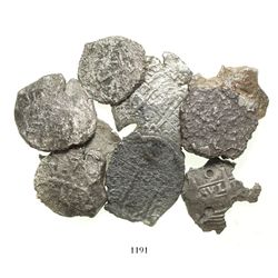 Lot of 10 Lima, Peru, and Potosi, Bolivia, cob 8R and 4R (mostly fragments), various dates and assay