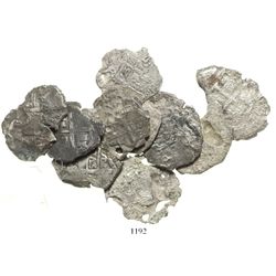 Lot of 10 Lima, Peru, and Potosi, Bolivia, cob 8R and 4R (mostly fragments), various dates and assay