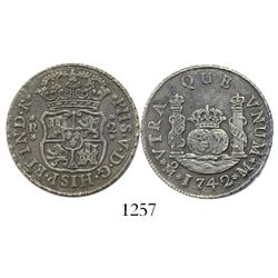 Mexico City, Mexico, pillar 2 reales, Philip V, 1742M.