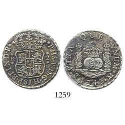 Mexico City, Mexico, pillar 2 reales, Philip V, 1743M.
