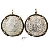 Image 1 : Mexico City, Mexico, bust 2 reales, Charles III, 1783FF, mounted in 14K gold pendant-bezel.