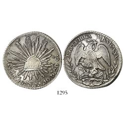 San Luis Potosí, Mexico, cap-and-rays 8 reales, 1833JS.