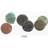 Image 1 : Lot of 6 (three pairs) of Dutch East India Co. copper duits from three different wrecks, one common