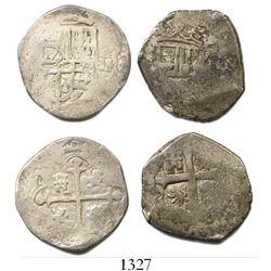 Lot of 2 Mexico City, Mexico, cob 2R, one Philip III and one Philip V, assayers not visible.