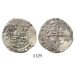 Mexico City, Mexico, cob 2 reales, Philip II, assayer O below mintmark oM to left.