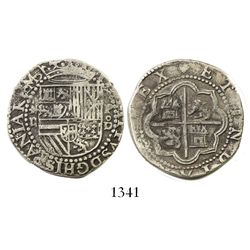 Lima, Peru, cob 2 reales, Philip II, assayer Diego de la Torre, *-ii to left, P-oD to right.