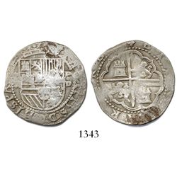 Lima, Peru, cob 2 reales, Philip II, assayer Diego de la Torre, *-ii to left, P-oD to right.