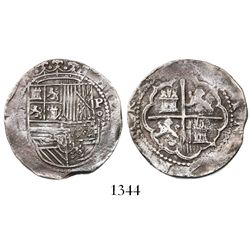 Lima, Peru, cob 2 reales, Philip II, assayer Diego de la Torre, *-ii to left, P-oD to right.