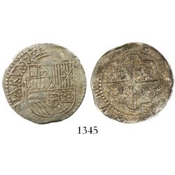 Lima, Peru, cob 2 reales, Philip II, assayer Diego de la Torre, *-ii to left, P-oD to right.