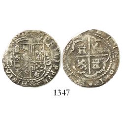 Lima, Peru, cob 1 real, Philip II, assayer Diego de la Torre, (*)-I to left, P-dot-D to right.