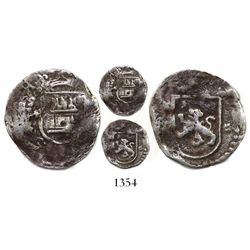Lima, Peru, cob 1/4 real, Philip II, assayer Diego de la Torre, * to left of castle and * to right o