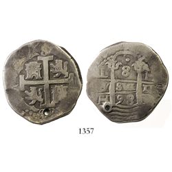 Lima, Peru, cob 8 reales, 1698H.