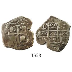 Lima, Peru, cob 2 reales, 1689V.