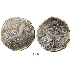 Potosi, Bolivia, cob 8 reales, Philip II, assayer B (4th period).