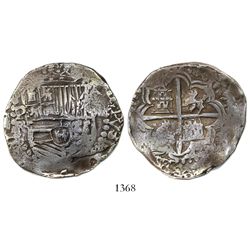 Potosi, Bolivia, cob 8 reales, Philip III, assayer R (curved leg).