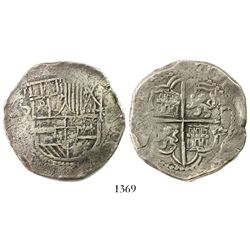 Potosi, Bolivia, cob 8 reales, Philip III, assayer not visible.