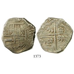 Potosi, Bolivia, cob 8 reales, (162)7, assayer not visible, quadrants of cross transposed, rare.