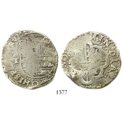 Potosi, Bolivia, cob 8 reales, Philip IV, assayer T (1630s).