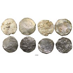 Lot of 4 Potosi, Bolivia, cob 8 reales, Philip III and IV, assayers T and P (where visible).