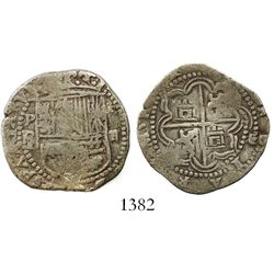 Potosi, Bolivia, cob 2 reales, Philip II, assayer B (3rd period).