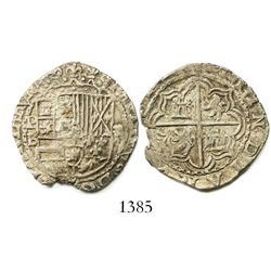 Potosi, Bolivia, cob 2 reales, Philip II, assayer B (5th period), borders of x's.