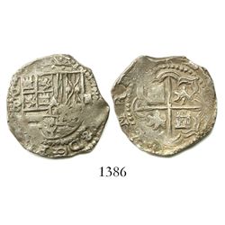 Potosi, Bolivia, cob 2 reales, Philip II, assayer B (5th period).