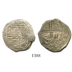 Potosi, Bolivia, cob 2 reales, Philip III, assayer R (straight leg), ex-Herz ("Americas").