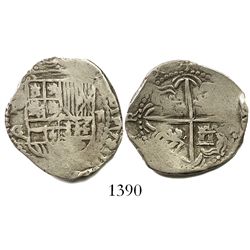 Potosi, Bolivia, cob 2 reales, Philip III, assayer C/Q, rare.