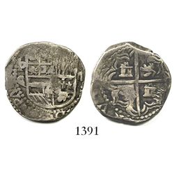Potosi, Bolivia, cob 2 reales, Philip III, assayer C/Q, rare.