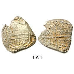 Potosi, Bolivia, cob 2 reales, Philip IV, assayer not visible (1620s), very overweight.