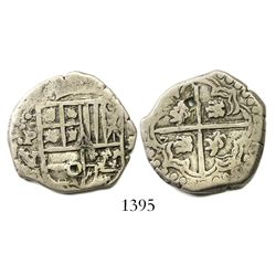 Potosi, Bolivia, cob 2 reales, Philip IV, assayer V (1646), rare.