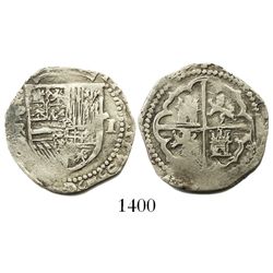 Potosi, Bolivia, cob 1 real, Philip II, assayer R (Rincon) to left.