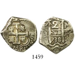 Potosi, Bolivia, cob 2 reales, 1738M.