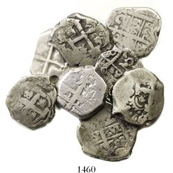 Lot of 8 Potosi, Bolivia, cob 2 reales, Philip V through Charles III, various dates and assayers.