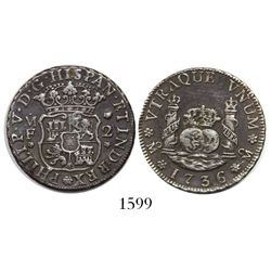 Mexico City, Mexico, pillar 2 reales, Philip V, 1736MF, with one chopmark as from circulation in the