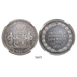 Mexico City, Mexico, 8-reales proclamation medal, Charles IV, 1789, encapsulated NGC MS 62.