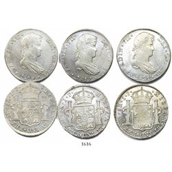 Lot of 3 Lima, Peru, bust 8 reales, Ferdinand VII, 1817JP, 1819JP and 1821JP.