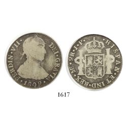 Lima, Peru, bust 2 reales, Ferdinand VII ("imaginary" bust), 1809JP, encapsulated PCGS VG08, rare.